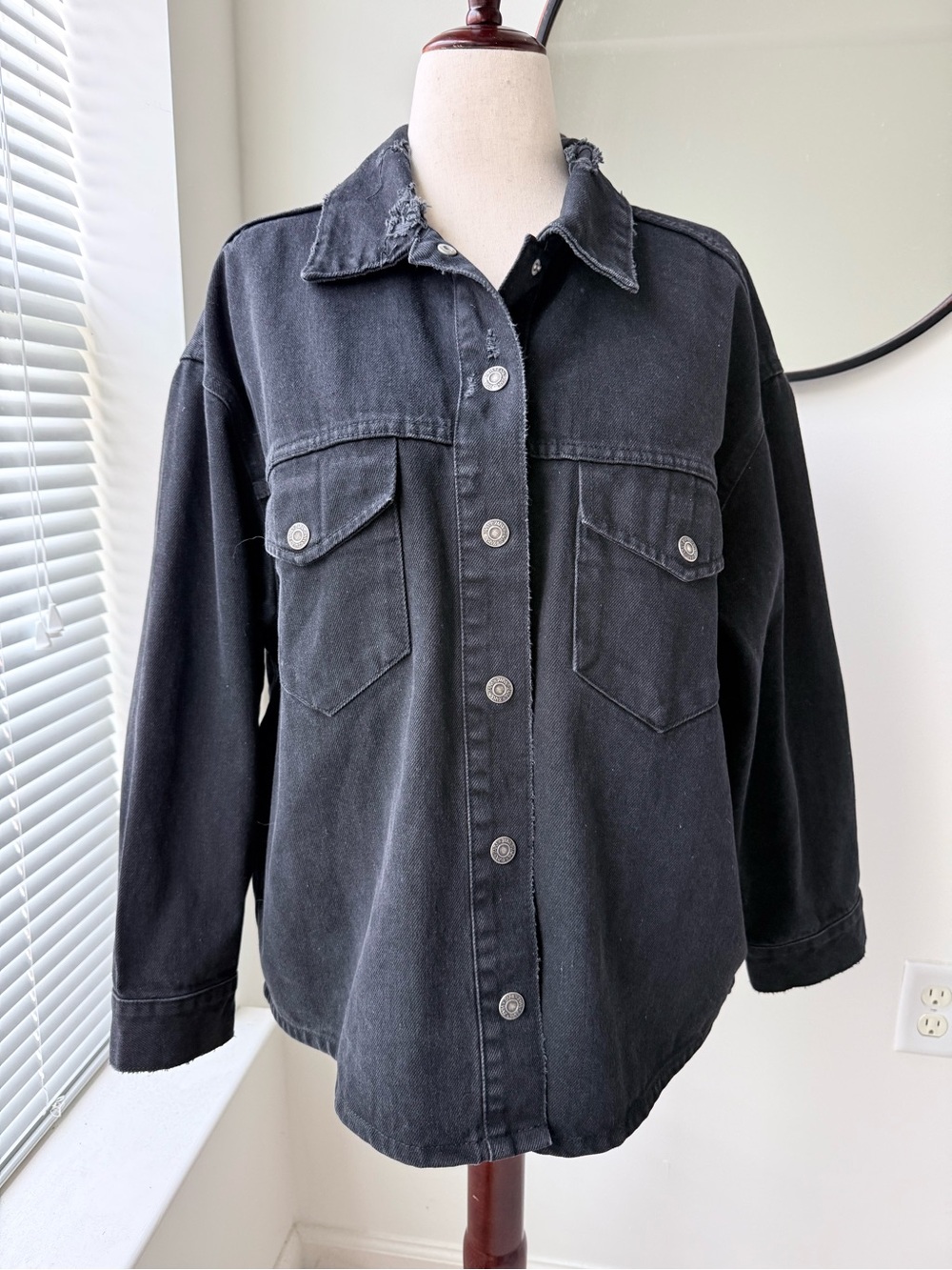 Zara Black Distressed Oversized Denim Shacket